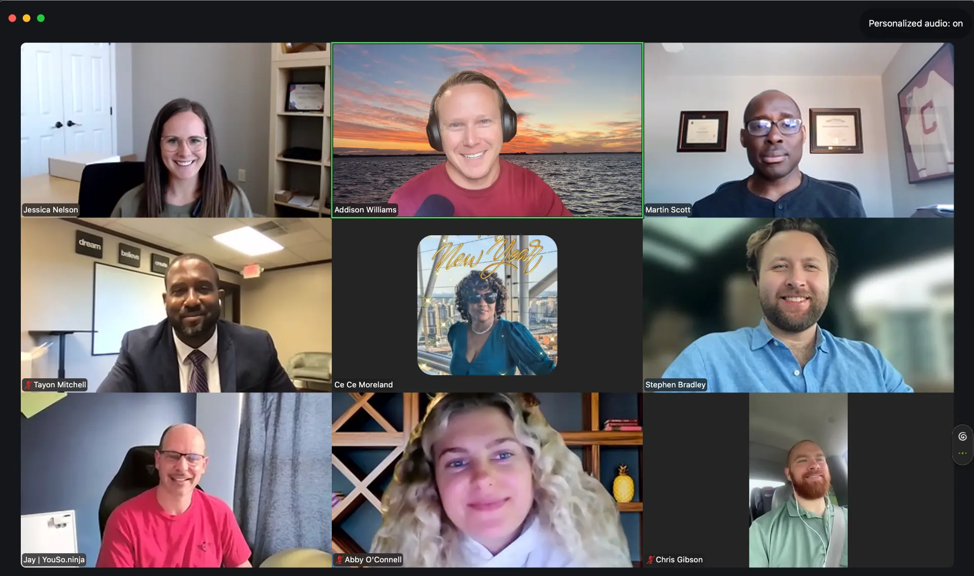 A CNXN Founder Friday Zoom call with a grid of smiling participants