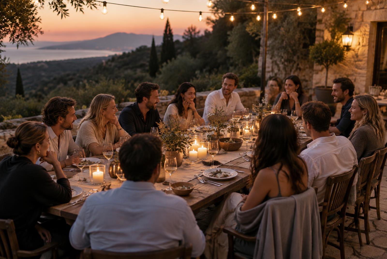CNXN friends and founders sharing a meal around a long table